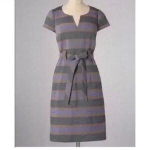 Boden Gray and Purple Striped Midi Dress